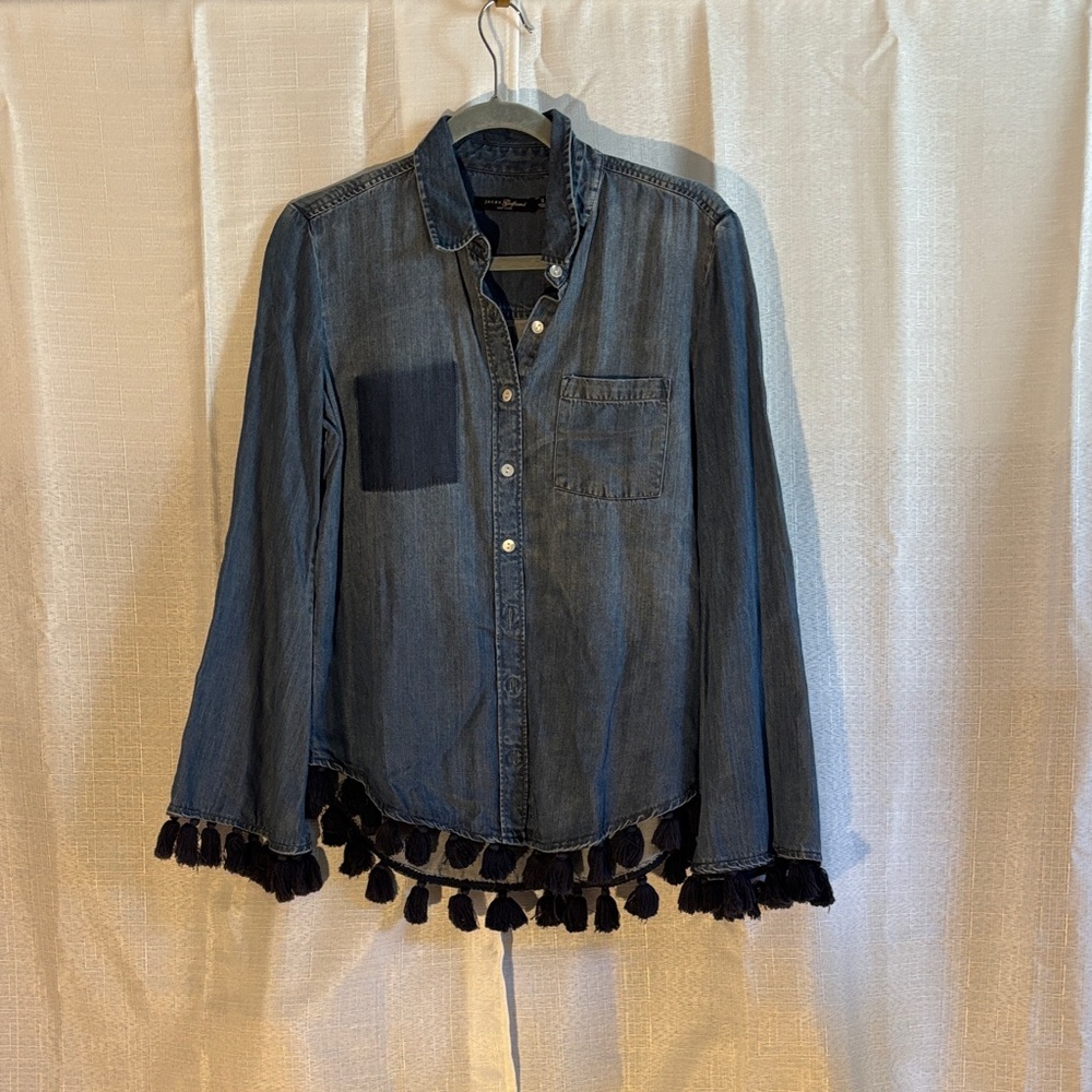 Denim Shirt with Tassel Hem